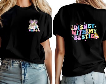 Disney With My Bestie Shirt, Matching Princess Best Friend Tee, Personalized Disney Trip Shirt, Custom Name Minnie Mouse Shirt