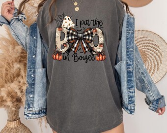 Comfort Colors® Boo in Boujee Shirt Halloween Cute Ghost Bow Tee Trendy Spooky Season Shirt Funny Fall Graphic Pumpkin Aesthetic Top