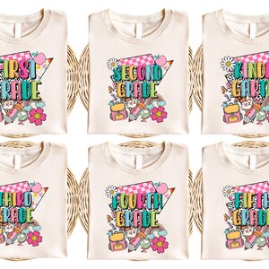 Back to School Grade Shirt Bundle, Kindergarten to 5th Grade Tee Set, Colorful Teacher Student Shirts, Kids First Day Outfit, Gift to Kids