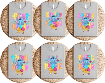Stitch Inspired Back to School Shirt, Pre-K to 5th Grade Cute Student Tee, First Day Outfit for Girls, Colorful Grade Shirt Bundle