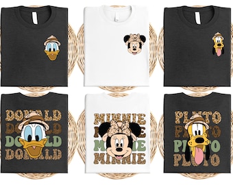 Safari Mickey Minnie Goofy Daisy Pluto Shirt, Leopard Print Family Disney Tee, Jungle Animal Kingdom Matching Shirt, Cute Vacation Outfit