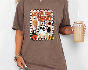 Comfort Colors® Honk or Treat Shirt Funny Halloween Goose Tee Fall Pumpkin Graphic Shirt Spooky Season Aesthetic Cute Costume Duck Top