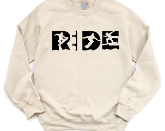 Ride Sweatshirt, Ride Hoodie, Skateboard Rider Sweater, Outdoor T-Shirt, Skate Shirt, Skateboard Lover Gift