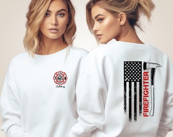 Custom Firefighter Sweatshirt, Personalized Fire Department Hoodie, Firefighter Ameriacn Flag, Gift For Fire Rescuer, Fireman T Shirt