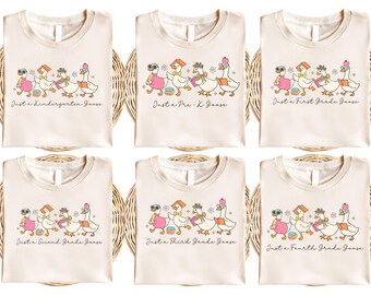 Just a Grade Goose Shirt Bundle, Funny Back to School Goose Tee for Girls, Pre-K to 5th Grade First Day Outfit, Cute Student Shirt