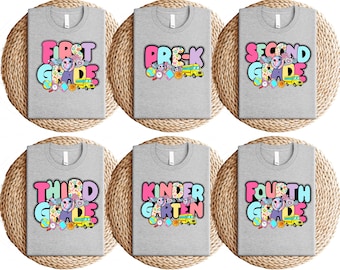 Black Back to School Shirt Bundle, Kindergarten to 5th Grade Colorful Tee, Cute First Day Student Shirt, Fun Class Outfit Gift