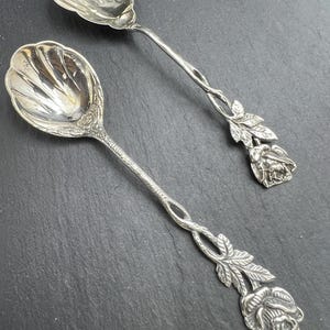 800 Silver Hildesheim Rose Spoons – Cream & Sugar Spoon Set, German Antique, 13cm, Floral Flatware, Vintage Gift Idea