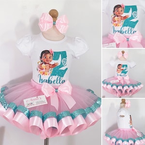 Moana Birthday Outfit, Baby Tutu, Ribbon Trim