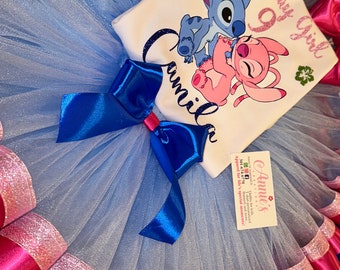 Stitch birthday party costume for baby girl, Stitch tutu birthday, Stitch and Angel party tutu outfit