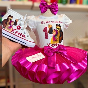 masha and the bear party dress Buy KIDZOOMART Children's Masha and Bear Costume Set, Pink Dress with White Collar and Headscarf, Decorative Border Trim (6-7 Year) Online at Low Prices in India
