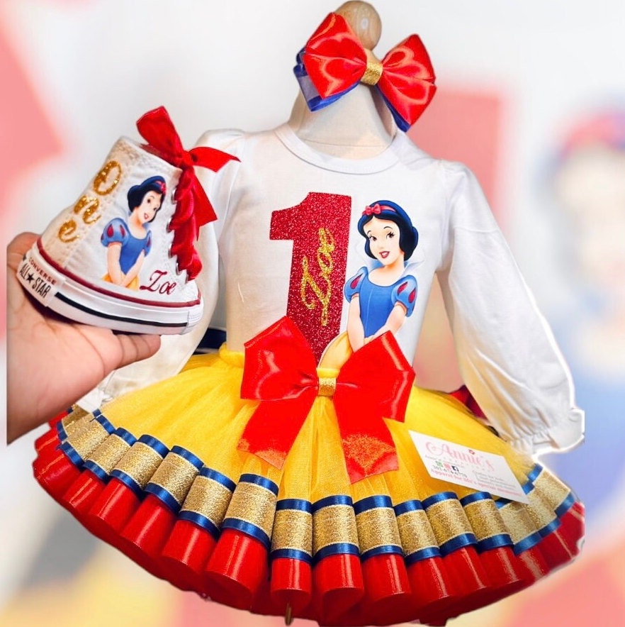 snow white outfit, Snow White Princess Birthday tutu,  Custom Snow White birthday tutu set, Princesses birthday dress