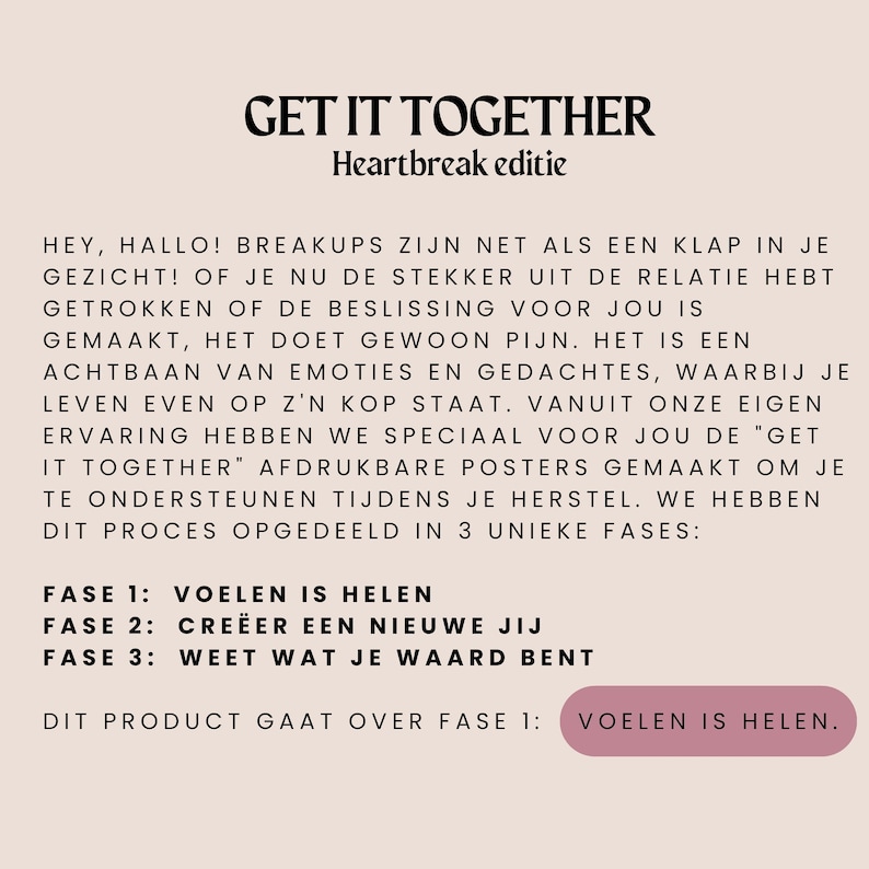 Get it Together Póster imprimible Heartbreak Edition, para ayudarle en el proceso de curación después de una angustia o una ruptura. Fase 1 imagen 2