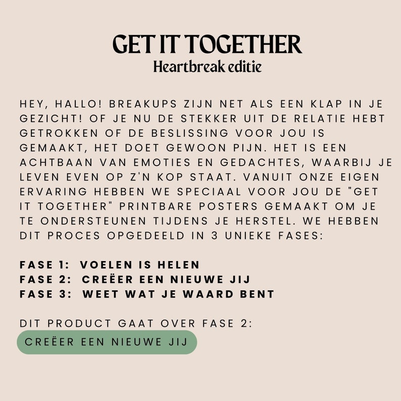 Get it Together Afdrukbare Poster Heartbreak Editie, om jou door het helingsproces te helpen na een gebroken hart of een break-up. Fase 2 afbeelding 2