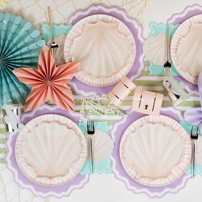 Shells Plates Table Shell Dessert Plates, Mermaid Party Plates, Coastal Party Decor, Under ...