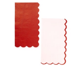 Red and Pink From the Heart Scallop  Guest Towel- 16pk | Christmas Birthday Party | Holiday Party | Valentine's Day Party | Galentine's