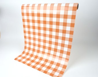 Orange Gingham Paper Table Runner | 10ft Long