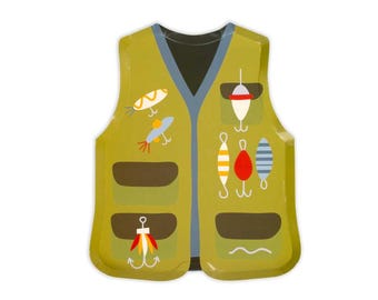 Fishing Vest Plates, Fishing Party Plates, Gone Fishing Party Decor, Fishing Birthday Party Supplies, Lake Party Decor, Camping Party Decor