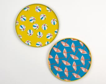 Summer Party Dessert Plates, BBQ Pool Party Tableware, Beach Party Birthday Decor, Colorful Cake Plates, Summer Party Supplies Set of 8