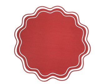 Red Wavy Scallop Paper Placemats | 12pk