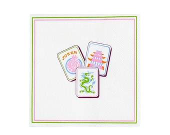 Mahjong Cocktail Napkins, Mahjong Party Napkins, Game Night Table Decor, Mahj Girls Night, Hostess Gift, Disposable Beverage Napkins