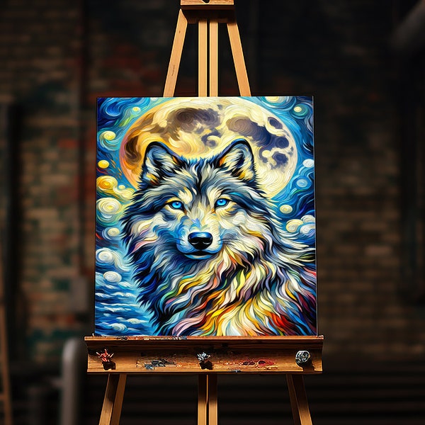 Van Gogh Style Wolf Painting, Post Impressionist Wolf Painting, Van Gogh Painting, Digital Print