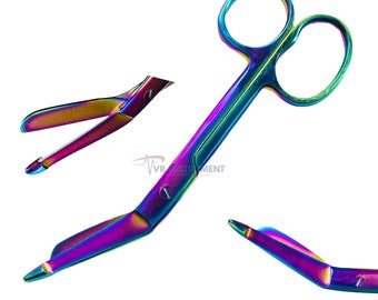 Hand Crafted Multi Rainbow Color Bandage Scissors One Large Ring For Students and Staff, Stainless Steel, Multi Purpose 5.5"