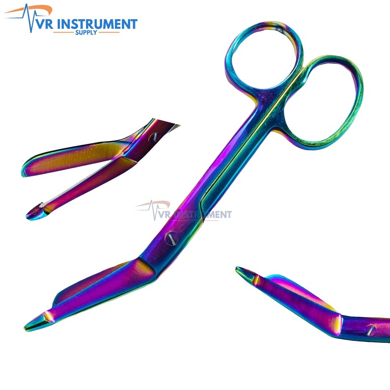 Hand Crafted Multi Rainbow Color Bandage Scissors One Large Ring For Students and Staff, Stainless Steel, Multi Purpose 5.5 image 1
