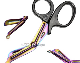 Trauma Shears 7.5" Medical Scissors EMT Stainless Steel Bandage Scissors with Non-Stick Blades Multi Color Rainbow Color Black Handle