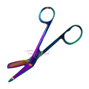 Hand Crafted Multi Rainbow Color Bandage Scissors One Large Ring For Students and Staff, Stainless Steel, Multi Purpose 5.5 image 4