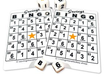 Bingo Würfel Spar-Challenge: Lustiges Geldspar-Spiel - Laminierte Bingokarten