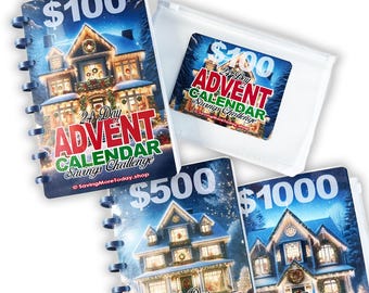 Advents-Weihnachts-Spar-Challenge A5 Sammelmappe: 8-seitiger Geld-Tracker mit Hülle. 100, 500 oder 1000 Dollar Spar-Challenge