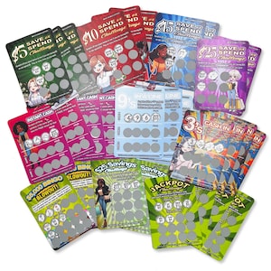 32 - Scratch-Off Savings Challenge Cards SET 01 | 2.5 x 3.5 inch Savings Cards | Each card has different value challenges ! Emergency Fund