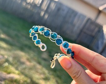 Blue Apatite Quartz, Crystal, gemstones, beaded bracelet.