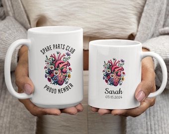 Ceramic Mug, HEART Transplant Recipient Gift, Personalized Spare Parts Club Coffee Cup, Funny Quote, 11oz, 15oz, floral anatomical heart