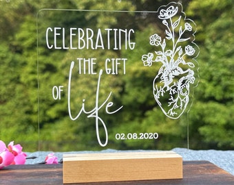 Heart Transplant Recipient Acrylic sign, acrylic LED lamp, 3D night light, heart transplant support, laser cut decor, anatomical heart