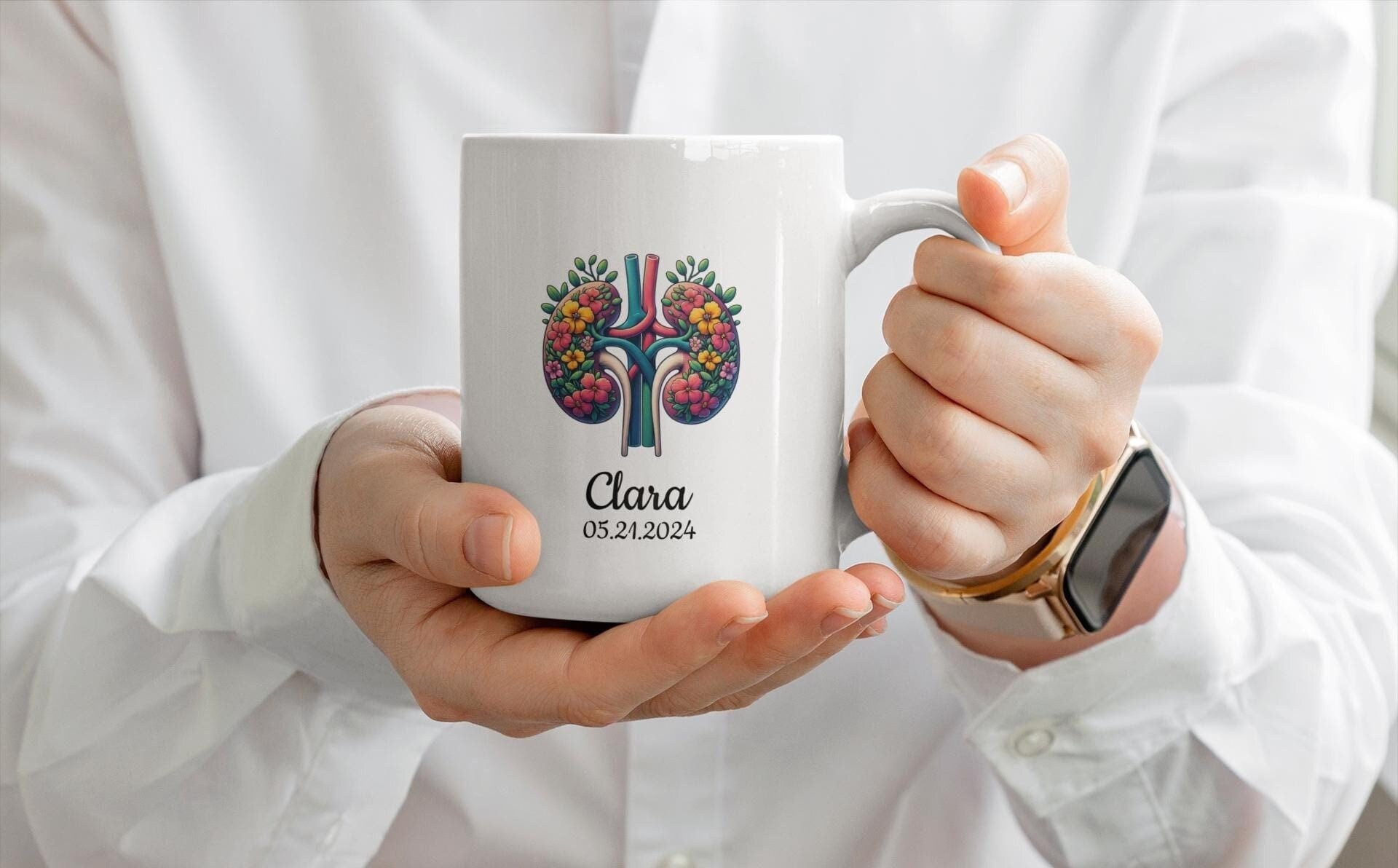 Ceramic Mug, Kidney Transplant Recipient Gift, Personalized Spare Parts Club Coffee Cup, Funny Quote, 11oz, 15oz, floral anatomical kidneys