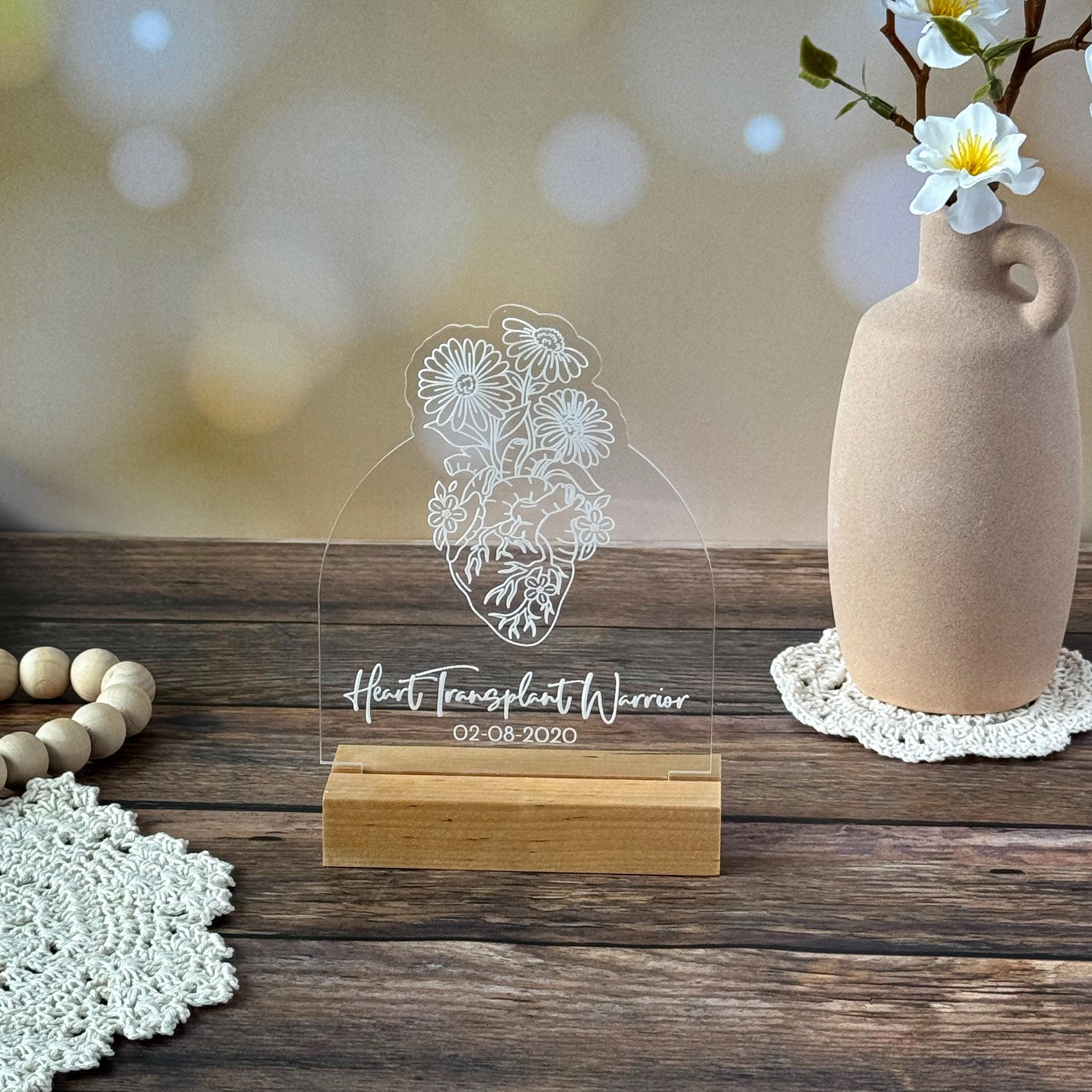 Custom Heart Transplant Warrior Acrylic sign, acrylic LED lamp, 3D night light, heart transplant support, laser cut decor, anatomical heart