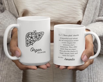 Organ Donor Floral Liver Ceramic Mug, Gift for Liver Donors, Transplant Mug, Coffee Cup with Organ Donation Theme, Unique Health
