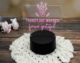 Custom Transplant Warrior Acrylic sign, acrylic LED lamp, 3D night light, heart transplant support, laser cut decor, anatomical heart