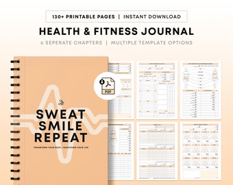 Orange Health and Fitness Journal Weightloss Tracker Printable Meal Planner Template PDF Workout Planner Wellness Tracker Health Journal