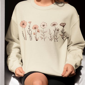Flower Vintage Crewneck Sweater Flower Print Sweatshirt, Women Hoodie XL Sweatshirt FREE SHIPPING