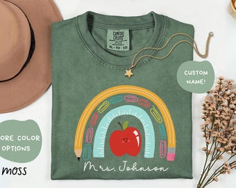 Custom Rainbow Teacher Shirt, Personalized Name Teacher Tee, Cute Back To School Gift For Teacher, Teacher Appreciation Shirt, Colorful Tee.