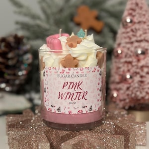 Pink Winter Soy Wax Holiday Candle with Gingerbread and Candy Cane, Perfect for Him, Her & Best Friend Gifts Soy Candle Home Decor Gifts