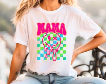 Mama, Checkered, Smiley Face, Neon, DTF transfer, Ready to Press DTF Transfers  - Direct to Film Transfers