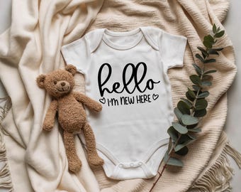 Hello Im New Here, Onesie, Baby, DTF transfer, Ready to Press DTF Transfers - Direct to Film Transfers
