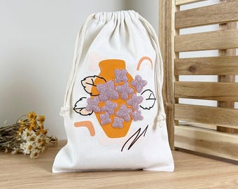 Personalized Floral Drawstring Bag: Eco-Friendly Cloth Pouch