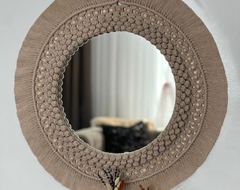 Jute Macrame Handmade Mirror, Hand-knotted Retro Macrame Mirror, Bohemian Ornament, Mom Gift Gift,Round Handwoven Hanging, Housewarming Gift