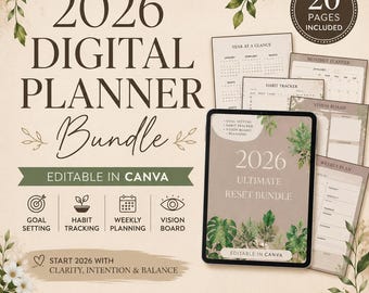 2026 Digital Planner Bundle | Editable Canva Goal & Habit Planner