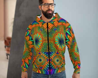 Unisex Zip Hoodie (AOP) Fleece Jacket All Over Print Psychedelic Geometrical Fantastic Design Great For Any Occasion You Want To Stand Out!!