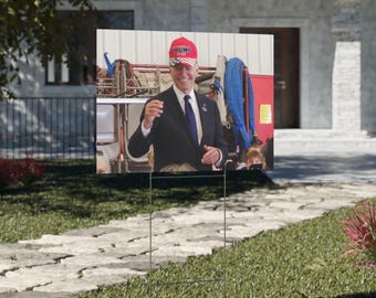 Funny Political Yard Sign, Joe Biden with Trump 2024 Red Hat, Lawn Decoration, Outdoor Signage, Political Humor, Campaign Poster